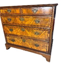 18TH CENT. OLIVE WOOD INLAID 5 DRAWER CHEST