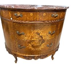 FRENCH MARBLE TOP INLAID DEMILUNE CHEST