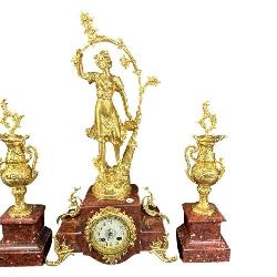 ANTIQUE FRENCH GOLD GILD MARBLE CLOCK GARNITURE