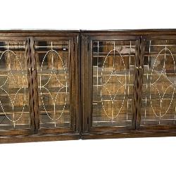 OAK 4 DOOR LEADED GLASS BOOKCASE