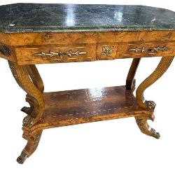 FRENCH MARBLE TOP INLAID CONSOLE TABLE