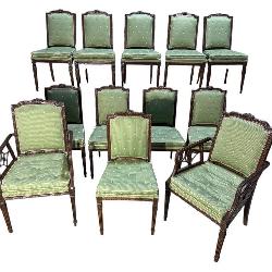 12 MAHOGANY FRENCH CARVED DINING CHAIRS