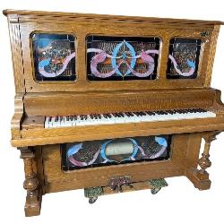 OAK SHAONIGAR LEADED GLASS PLAYER PIANO