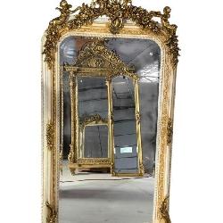 PAINT AND GOLD DECORATED ORNATE FRENCH MIRROR