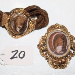 #20 (2) Pieces of Victorian Hair Jewelry - Woven hair bracelet