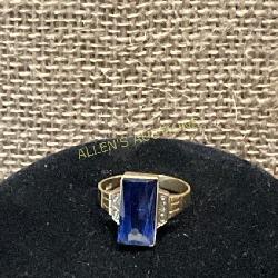 Gold Ring with Blue Rectangular Stone
