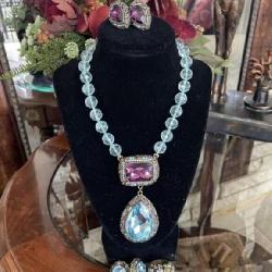 Heidi Daus Blue& Purple necklace, 2 pairs pierced