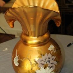 Gold Painted Vase w/ Flower design