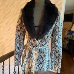 Cache Animal Print Metalic Trench Coat w/