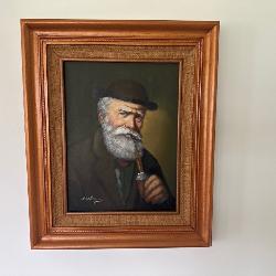 Signed David Pelbam Oil Painting Portrait Of Bearded Sailor With Pipe