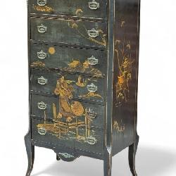 Early 20th C Ebonized Painted Asian Style Chest