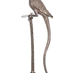 Large Silver Plated Bronze Parrot Smoking Stand