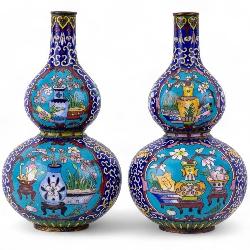 Early Chinese Double Gourd Cloissone Vase Pair