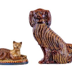 Staffordshire Style Dog, Porcelain Lounging Cat