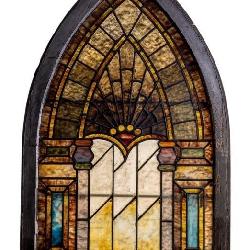 19th C Leaded Steeple Slag Glass Window