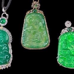Large Chinese Carved Green Hardstone Pendants