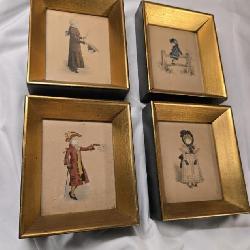 4 small vintage framed art