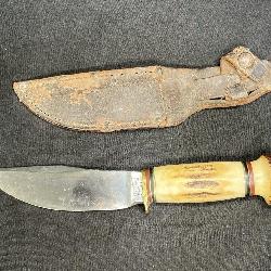 Vtg Marbles Fixed Straight Blade Bone Handle Knife