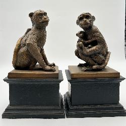 Male Monkey & Female with Baby Sculpture Bookends