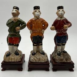 3 Vintage Ceramic Monkey Butler Figurines