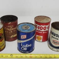 Old oil cans 4 empty all metal, FS lube is full