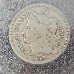 1865 U.S. Civil War Era 3 Cent Nickel