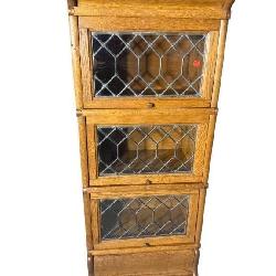 RARE OAK HALFSTACK LEADED GLASS BOOKCASE