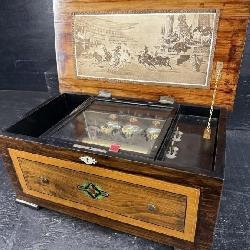 19TH CENTURY RARE GERMAN CYLINDER MUSIC BOX WITH