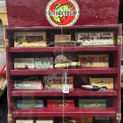 312-  Countertop display filled with old lures and boxes - great 