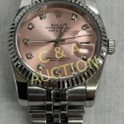 Rolex Datejust Stainless Steel Watch with Pink Dial and Diamond Hour Markers