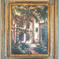 Original Villa w/Palms Painting by J. Martin