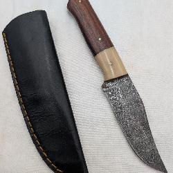 Damascus Knife w/Leather Sheath
