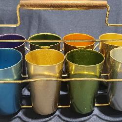 Mid Century Aluminum Tumblers with Holder