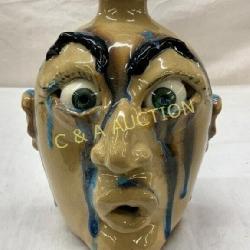 A. Teague Signed FaceÂPottery Jug, 9 Inches