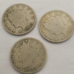 US Liberty ( 5 Cents ) V Nickels 1911,1903,1905