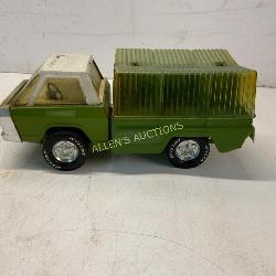 Vintage Green Plastic Toy Truck with Clear Bed Cov