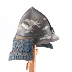 Japanese Samurai Silver Inlaid Iron Helmet