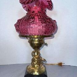 Fenton Cranberry Cabbage Rose Lamp