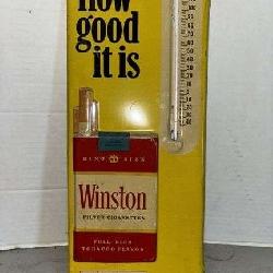 Original 1970's Winston Cigarettes Tobacco Metal Advertising Thermometer
