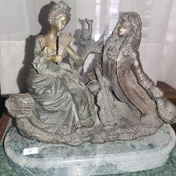 Victorian Scene Bronze Sculpture w/ Marble Base