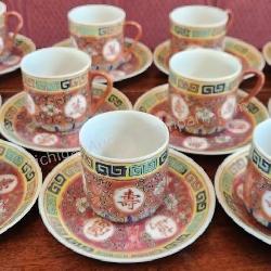 11 ct. Chinese Famille Rose Mun Shou Tea Cups