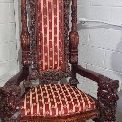 Heavily Carved Lion Throne Chair