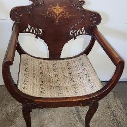 Northwind Bow Bottom Carved Oak Chair C.1900