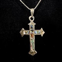 Sterling Silver Abalone Inlay Cross Necklace >