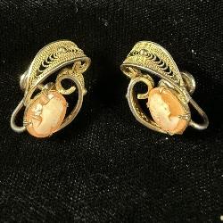 Sterling Silver & Real Cameo Screw Back Earrings