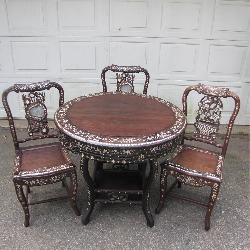1920s Korean Mahogany Dining Set with Inlay