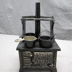 Cast Iron Miniature Wood Stove with Utensils