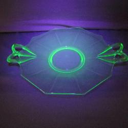 Green Uranium Glass Serving Plate With Handles