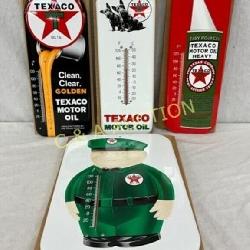 3 Texaco Themed Metal Thermometers and One Decorat