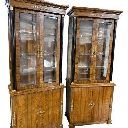 2 ROSEWOOD FRENCH EMPIRE TALL CURIOS